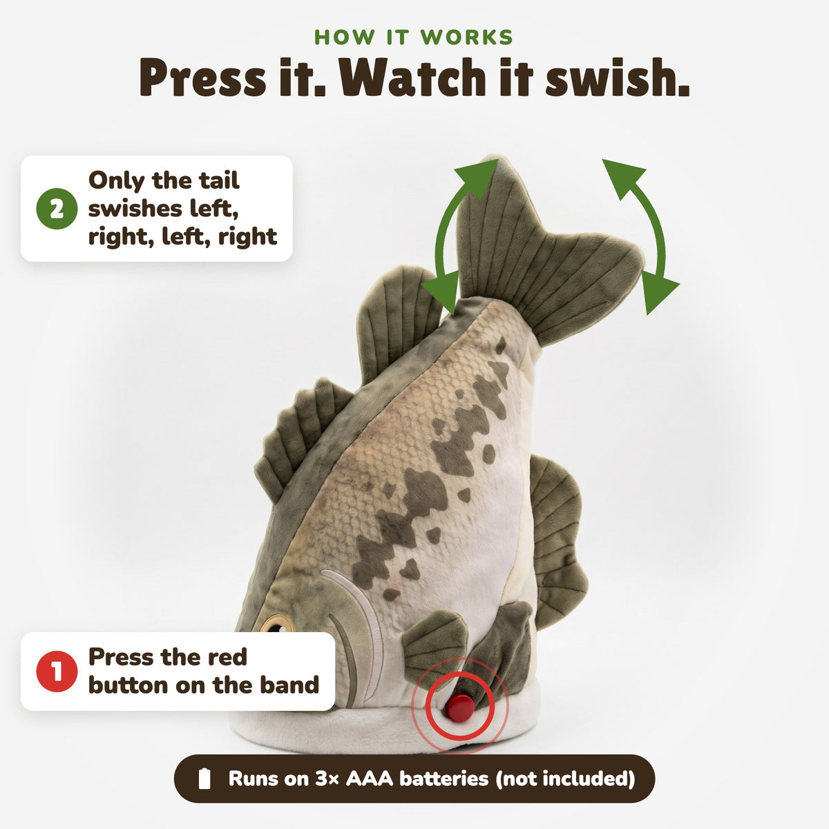 Press the red button and only the tail swishes left and right