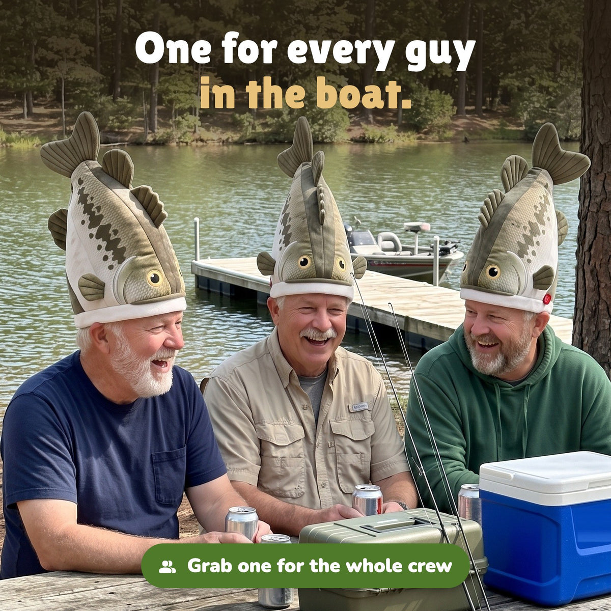 Three fishing buddies in Hawg Hats